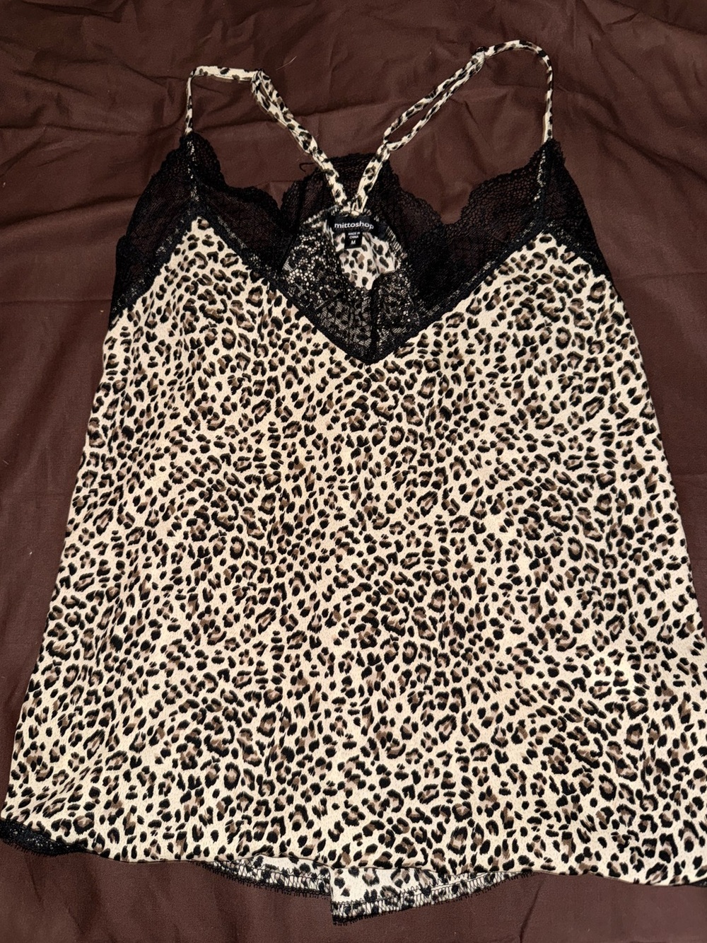 Mittoshop Leopard Lace v neck Cami Tank Top - Black & Cream